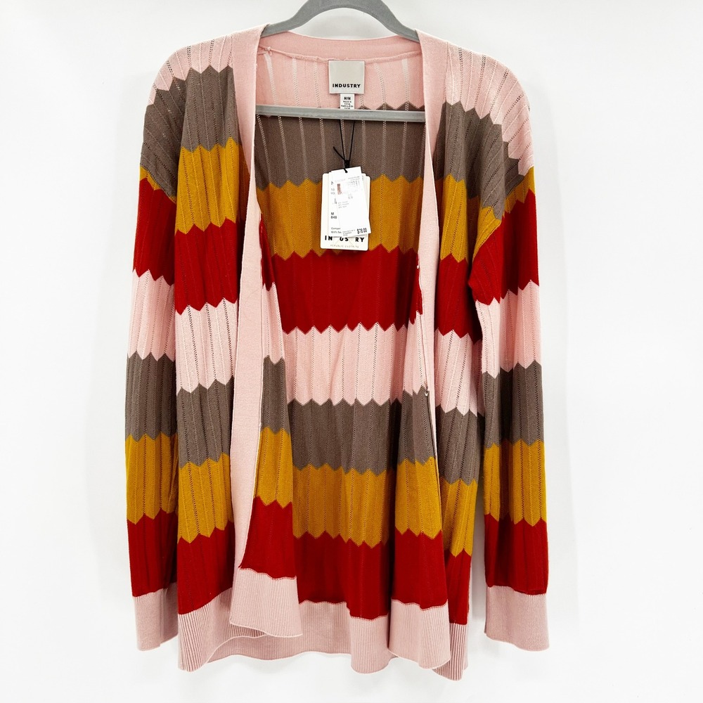 Industry Multicolor Chevron Zigzag Knit Cardigan Sweater Women M
